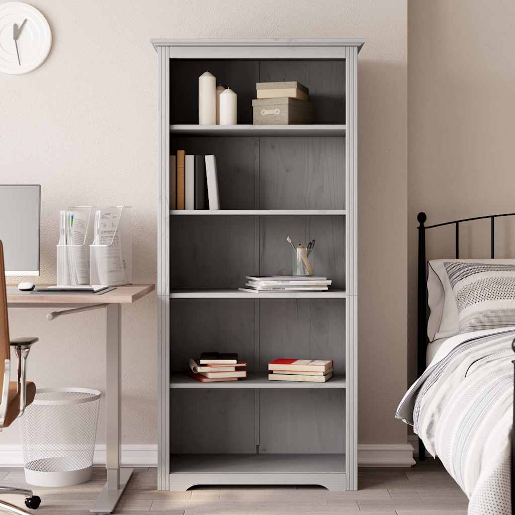Libreria BODO 5 Ripiani 82x40x173 cm Legno Massello Pino Grigia | homemem39