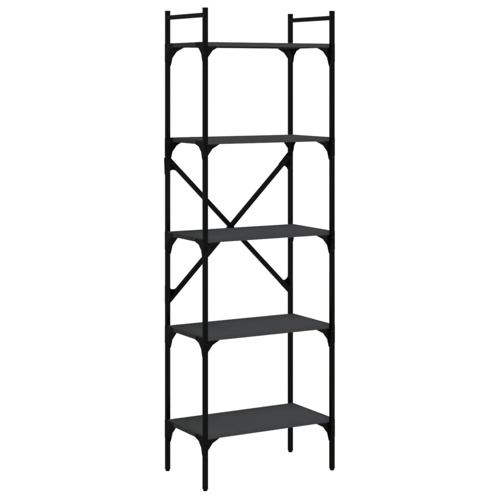 Libreria Nera 5 Ripiani 56x31,5x174 cm Legno Multistrato | homemem39