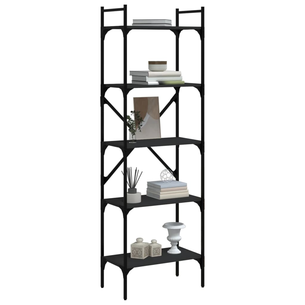 Libreria Nera 5 Ripiani 56x31,5x174 cm Legno Multistrato | homemem39