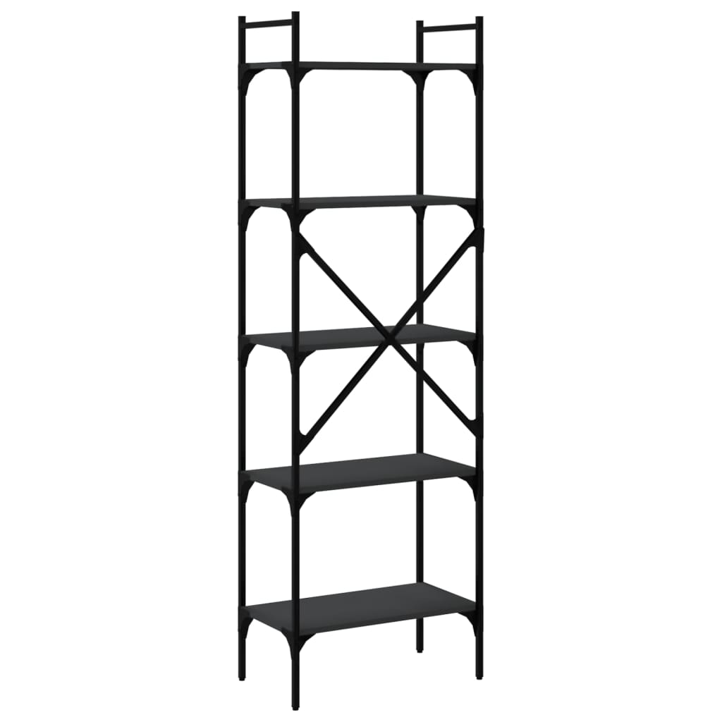 Libreria Nera 5 Ripiani 56x31,5x174 cm Legno Multistrato | homemem39