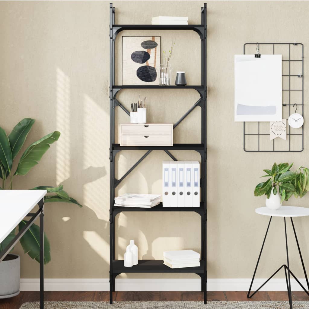 Libreria Nera 5 Ripiani 56x31,5x174 cm Legno Multistrato | homemem39