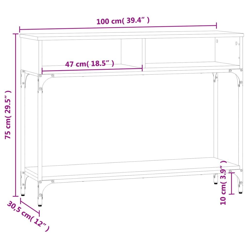 Tavolino Consolle Nero 100x30,5x75 cm in Legno Multistrato | homemem39
