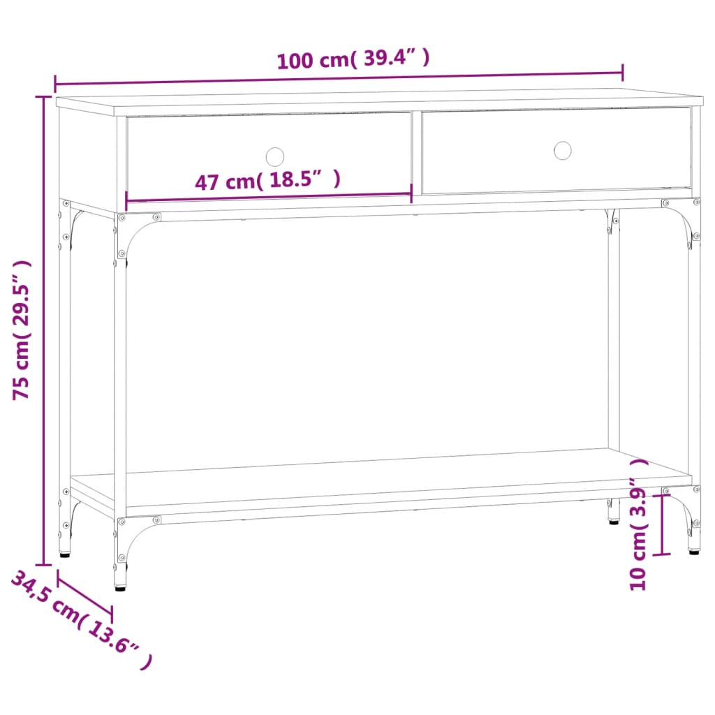 Tavolino Consolle Rovere Sonoma 100x34,5x75cm Legno Multistrato - homemem39