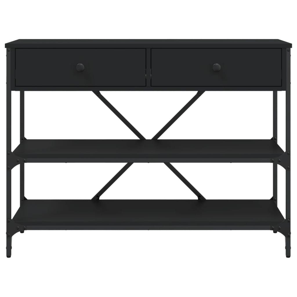 Tavolino Consolle con Cassetti e Ripiani Nero Legno Multistrato | homemem39