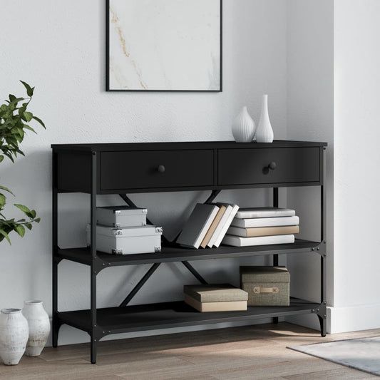 Tavolino Consolle con Cassetti e Ripiani Nero Legno Multistrato | homemem39