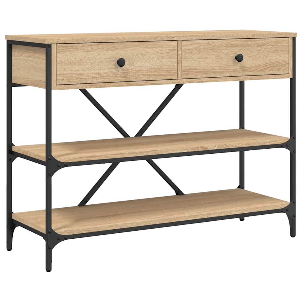 Tavolino Consolle Cassetti e Ripiani Rovere Sonoma Multistrato