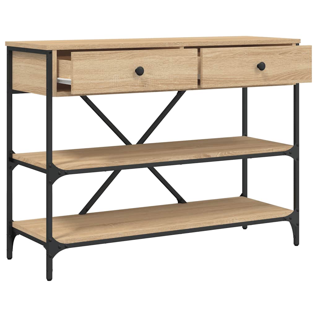 Tavolino Consolle Cassetti e Ripiani Rovere Sonoma Multistrato