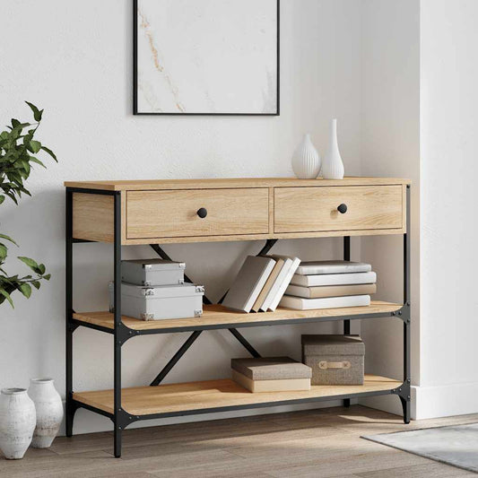 Tavolino Consolle Cassetti e Ripiani Rovere Sonoma Multistrato | homemem39