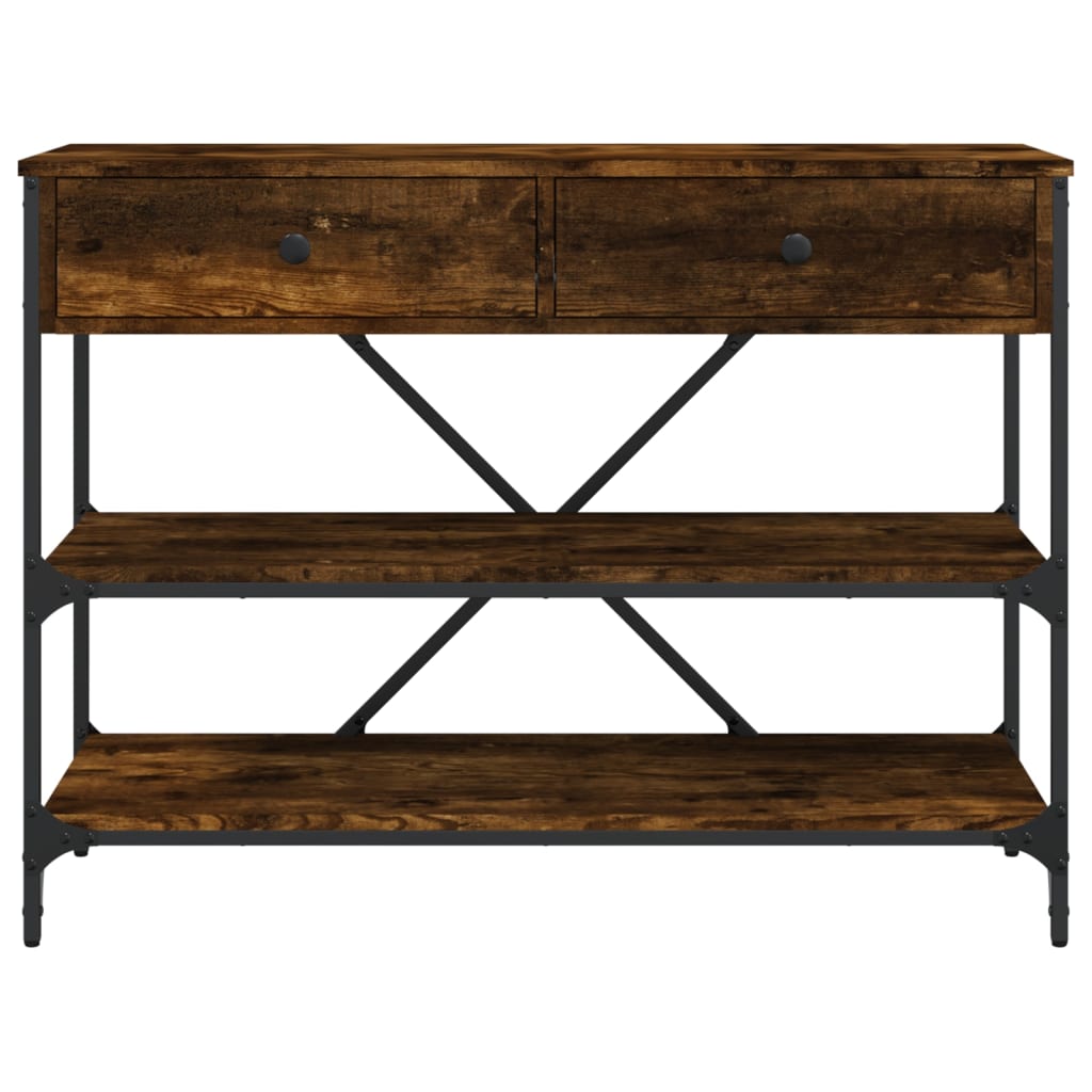 Tavolino Consolle Cassetti e Ripiani Rovere Fumo Multistrato - homemem39