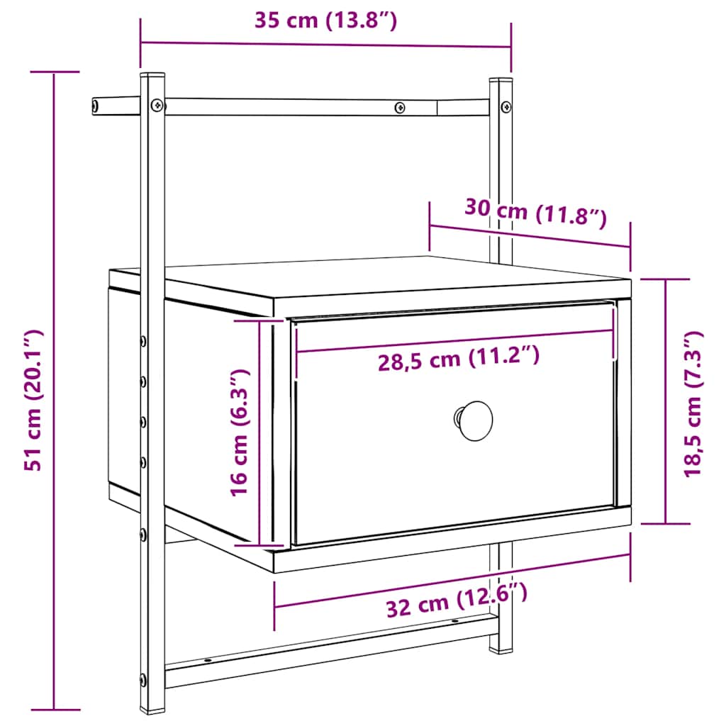 Comodino a Muro Rovere Fumo 35x30x51 cm Legno Multistrato | homemem39