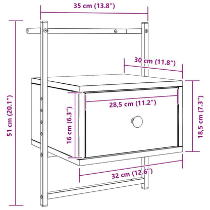 Comodino a Muro Rovere Fumo 35x30x51 cm Legno Multistrato | homemem39
