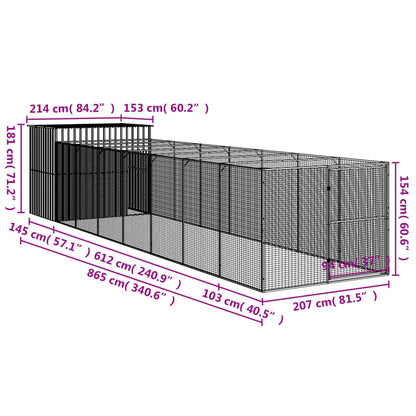 Casetta Cani con Corsa Antracite 214x865x181 cm Acciaio Zincato - homemem39