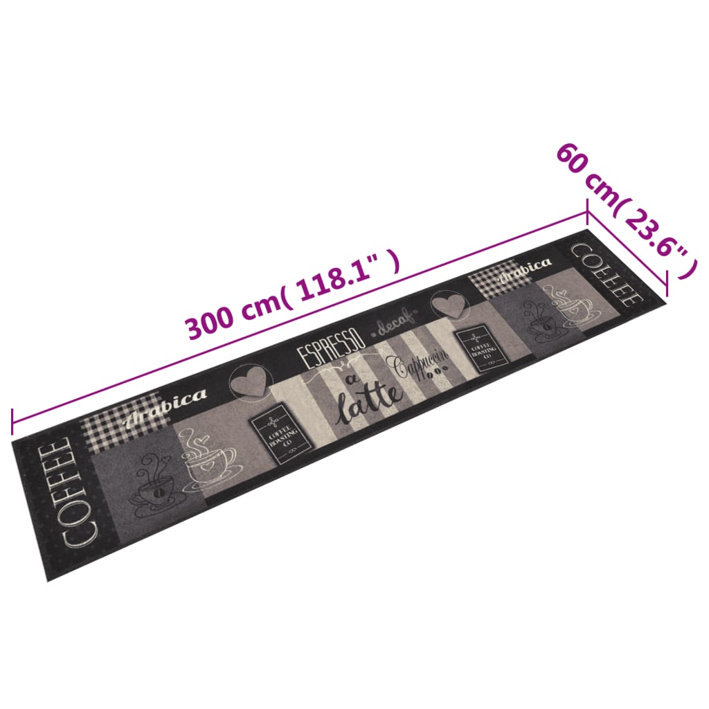 Tappeto da Cucina Lavabile Nero Caffè 60x300 cm Velluto | homemem39