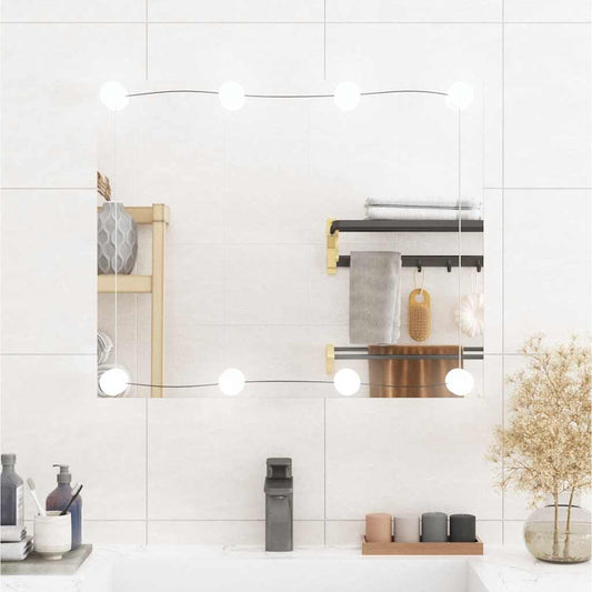 Specchio da Parete con Luci LED 50x60 cm Vetro Rettangolare | homemem39