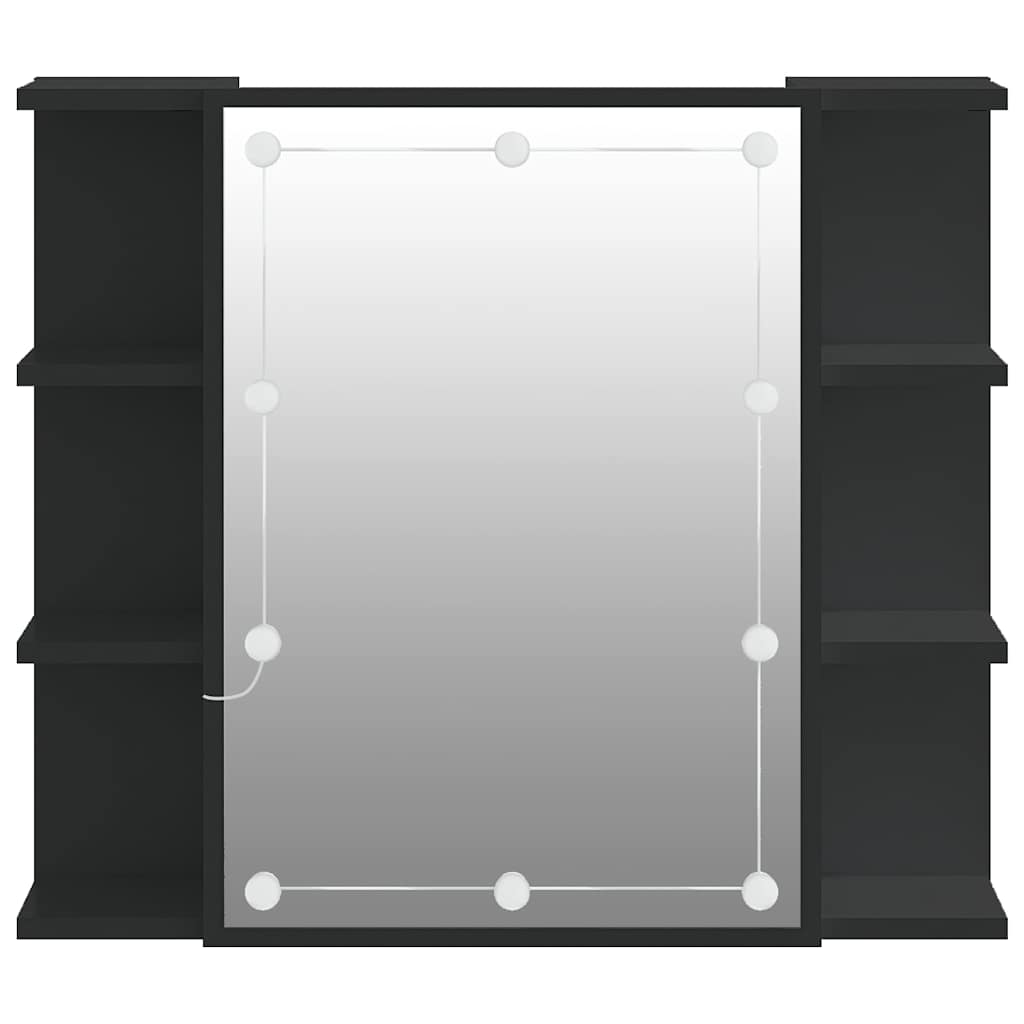 Mobile a Specchio con LED Nero 70x16,5x60 cm