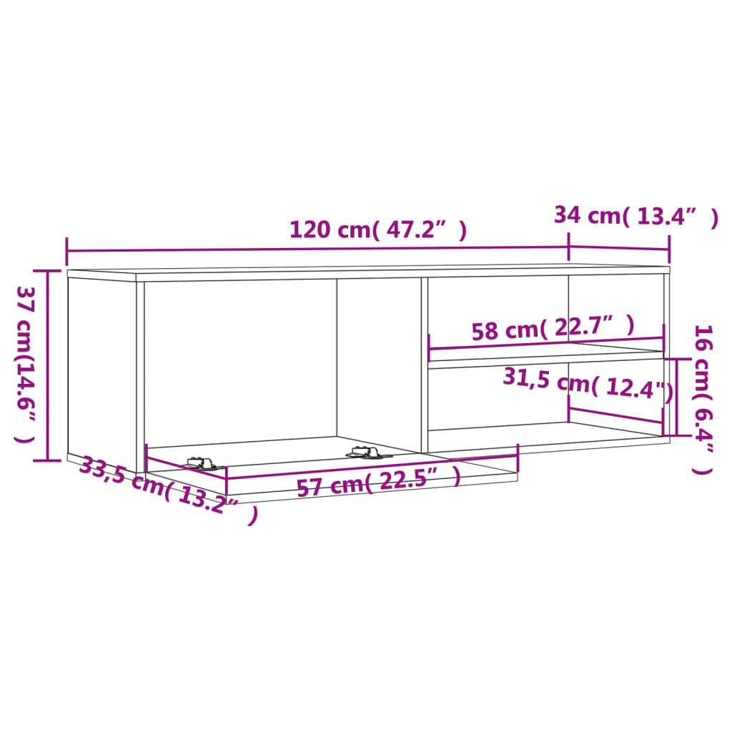 Smoked Oak TV Cabinet 120x34x37 cm Multilayer Wood