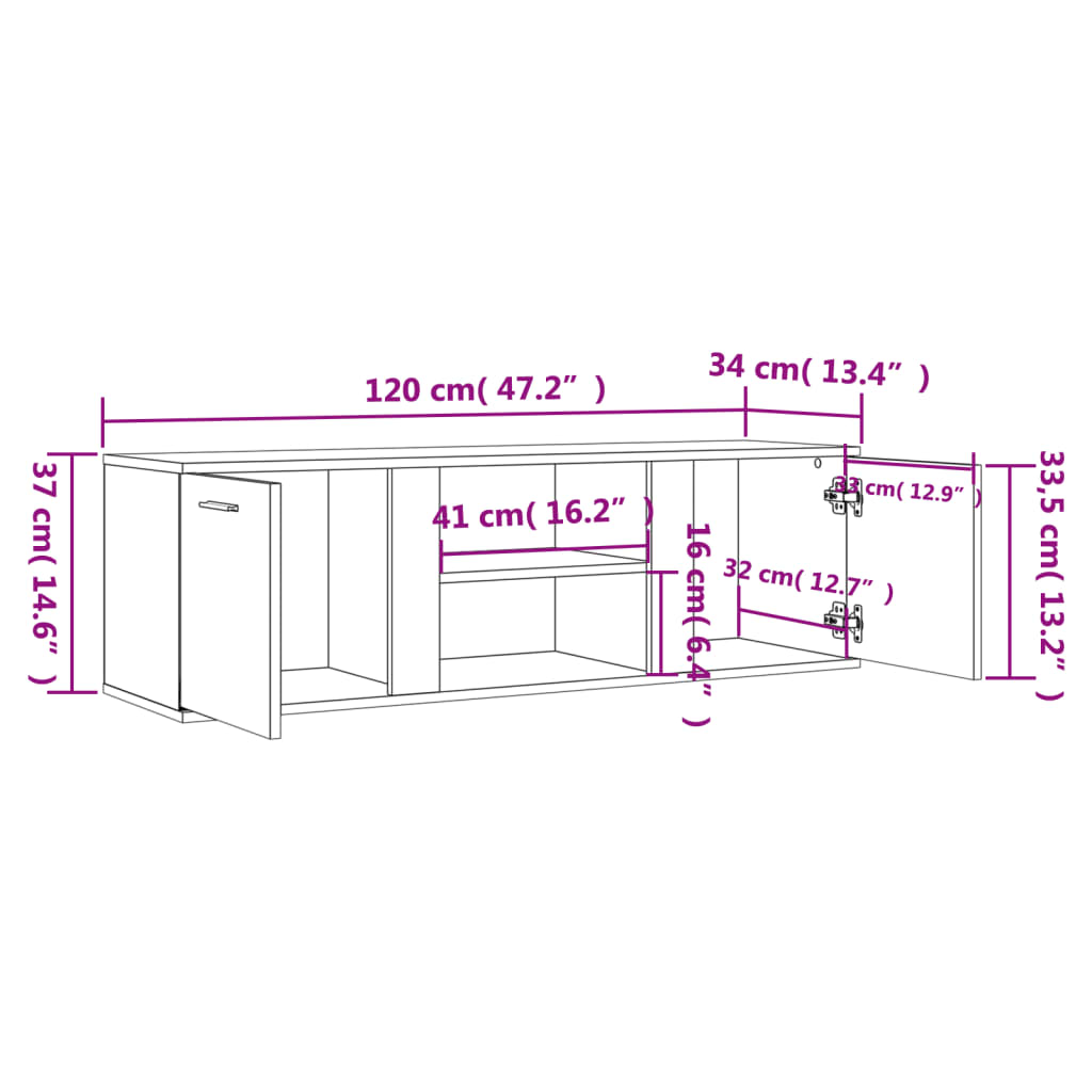 Smoked Oak TV Cabinet 120x34x37 cm Multilayer Wood