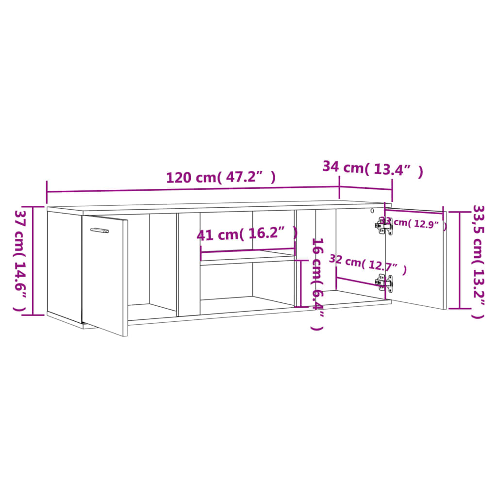 Sonoma Gray TV Stand 120x34x37 cm in Multilayer Wood