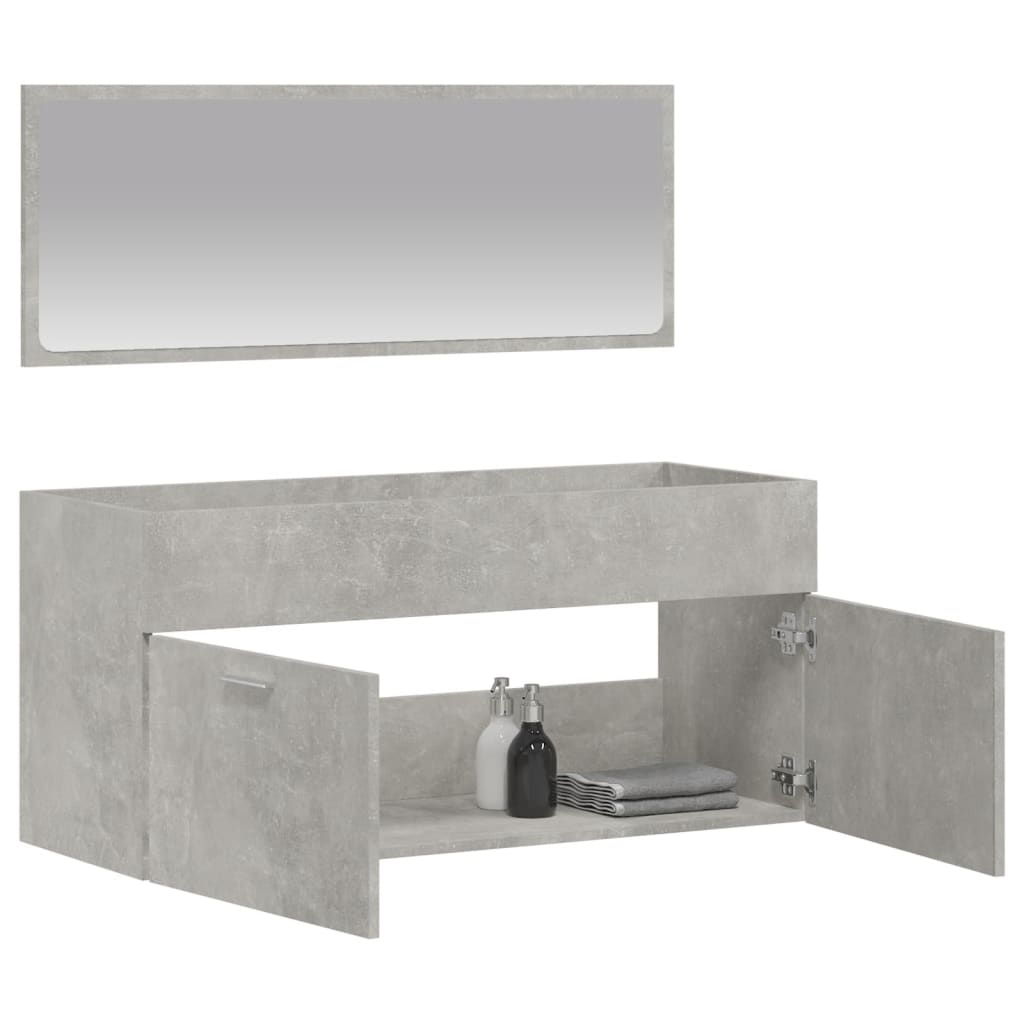 Mobile da Bagno con Specchio Grigio Cemento Legno Multistrato