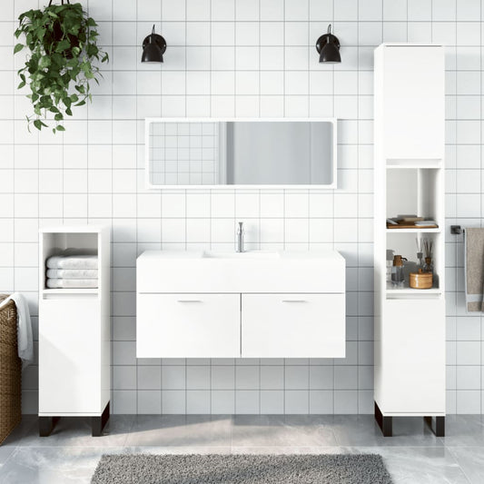 Mobile da Bagno con Specchio Bianco Lucido in Legno Multistrato