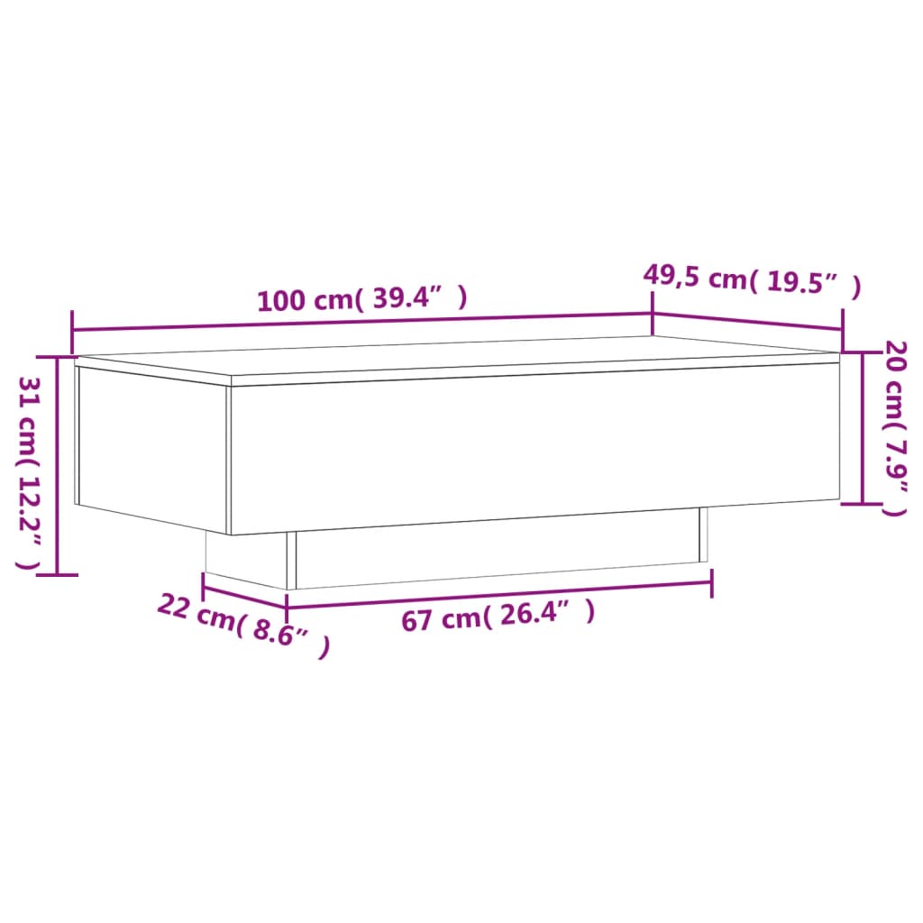 Tavolino da Salotto Bianco 100x49,5x31 cm in Legno Multistrato - homemem39