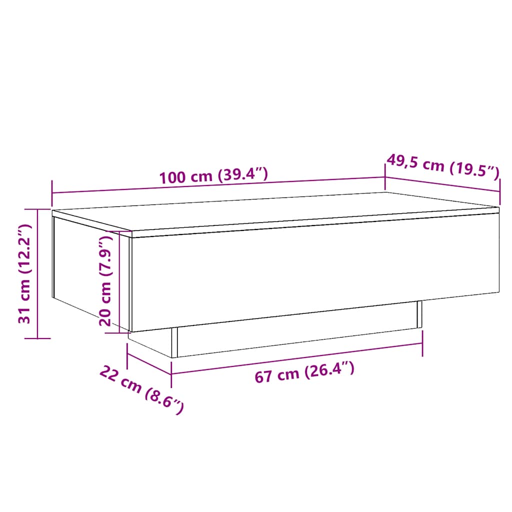 Tavolino Salotto Grigio Sonoma 100x49,5x31 cm Legno Multistrato