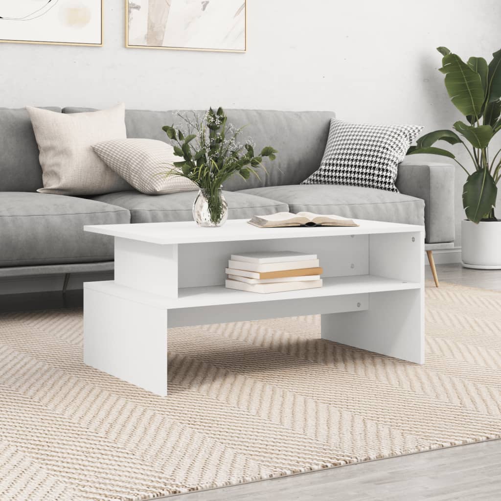 Tavolino da Salotto Bianco 90x55x42,5 cm in Legno Multistrato | homemem39