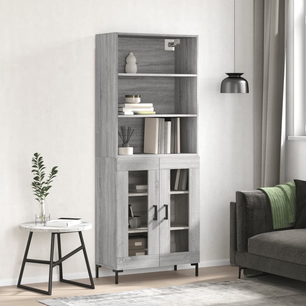 Credenza Grigio Sonoma 69,5x34x180 cm in Legno Multistrato