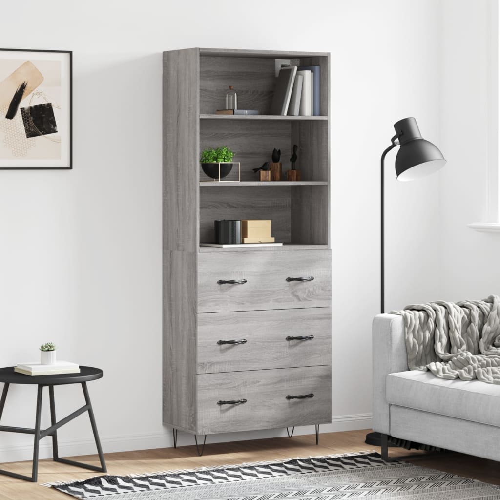 Credenza Grigio Sonoma 69,5x34x180 cm in Legno Multistrato