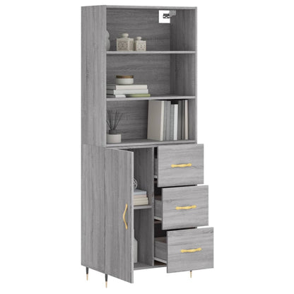 Credenza Grigio Sonoma 69,5x34x180 cm in Legno Multistrato