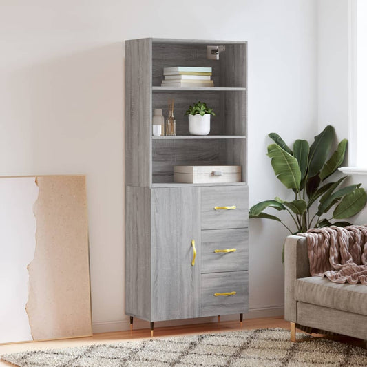 Credenza Grigio Sonoma 69,5x34x180 cm in Legno Multistrato