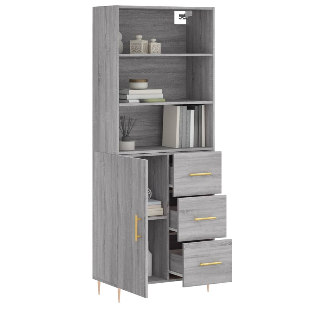 Credenza Grigio Sonoma 69,5x34x180 cm in Legno Multistrato