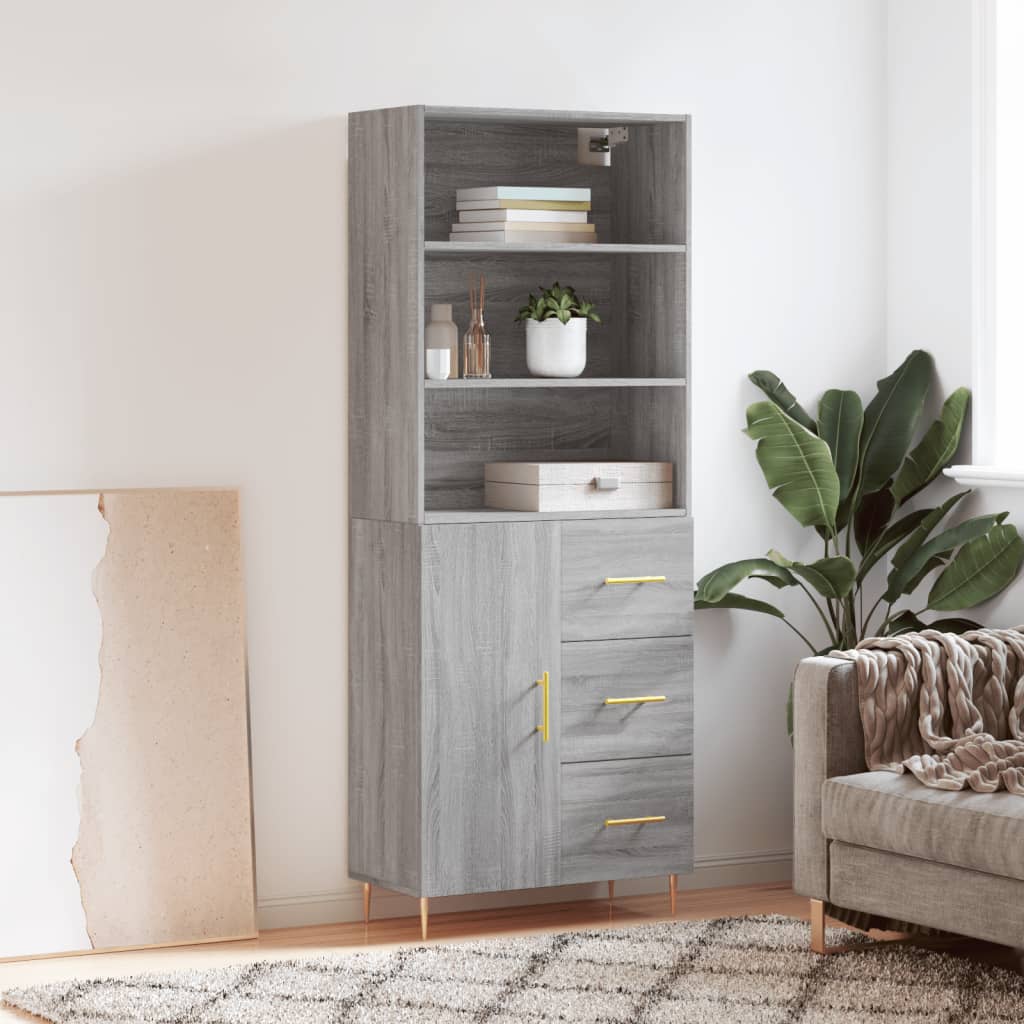 Credenza Grigio Sonoma 69,5x34x180 cm in Legno Multistrato