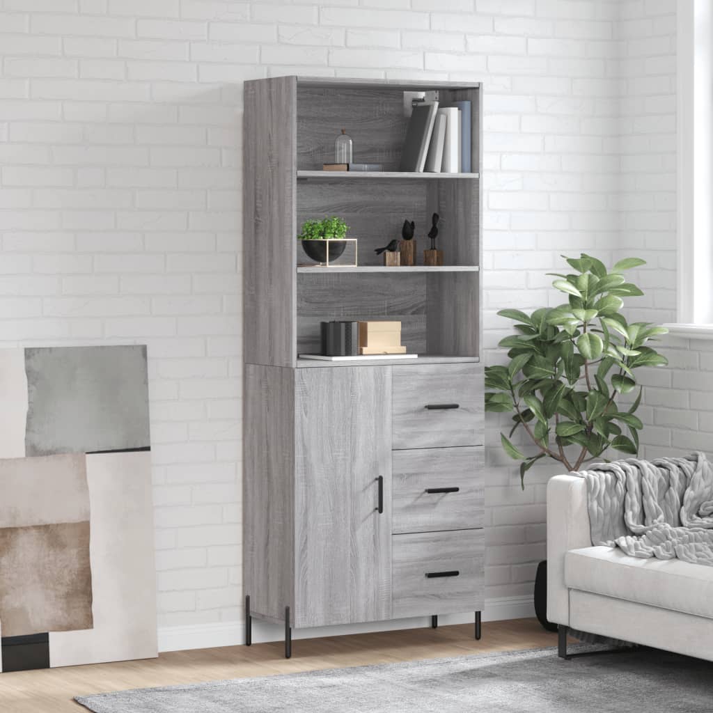 Credenza Grigio Sonoma 69,5x34x180 cm in Legno Multistrato