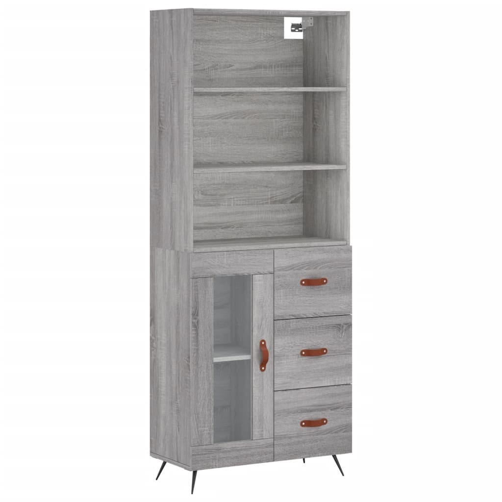 Credenza Grigio Sonoma 69,5x34x180 cm in Legno Multistrato