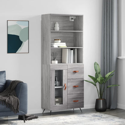 Credenza Grigio Sonoma 69,5x34x180 cm in Legno Multistrato