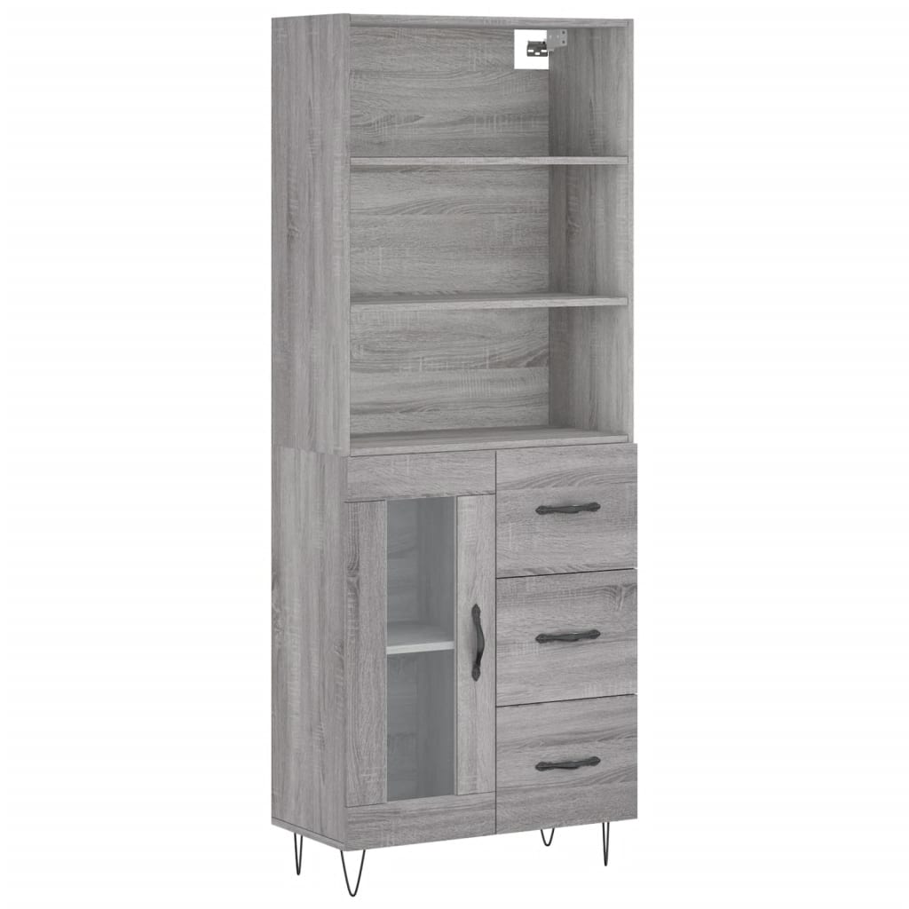 Credenza Grigio Sonoma 69,5x34x180 cm in Legno Multistrato