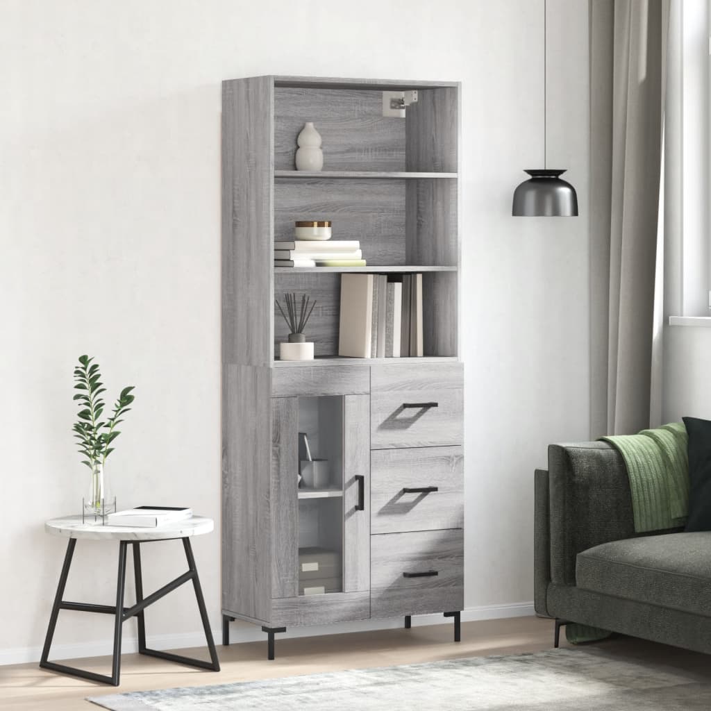 Credenza Grigio Sonoma 69,5x34x180 cm in Legno Multistrato