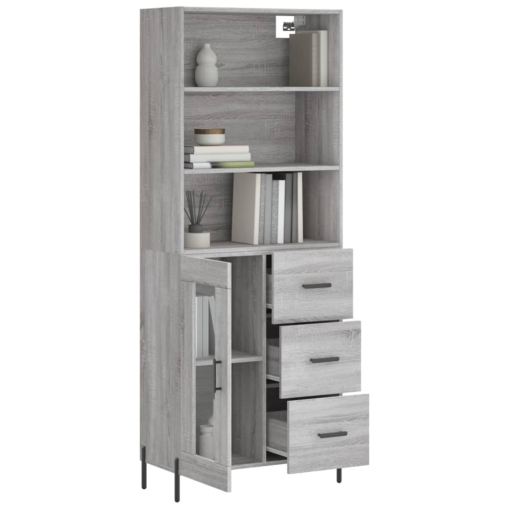 Credenza Grigio Sonoma 69,5x34x180 cm in Legno Multistrato