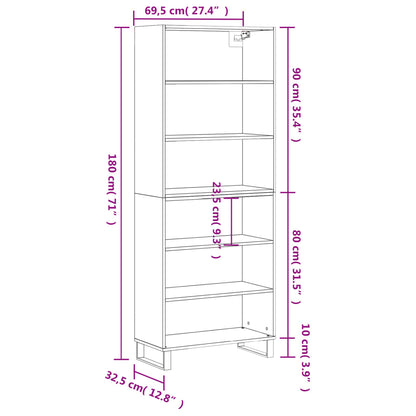 Credenza Nera 69,5x32,5x180 cm Legno Multistrato