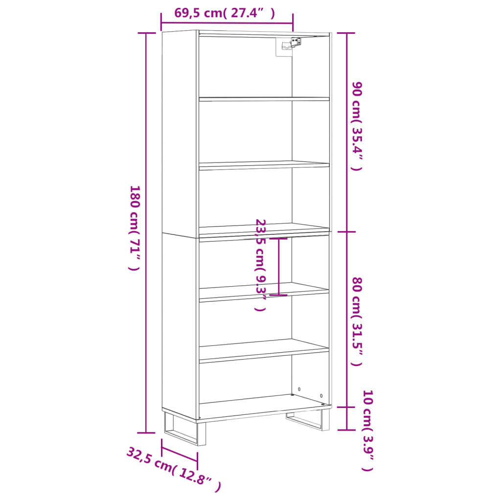 Credenza Grigio Sonoma 69,5x32,5x180 cm Legno Multistrato