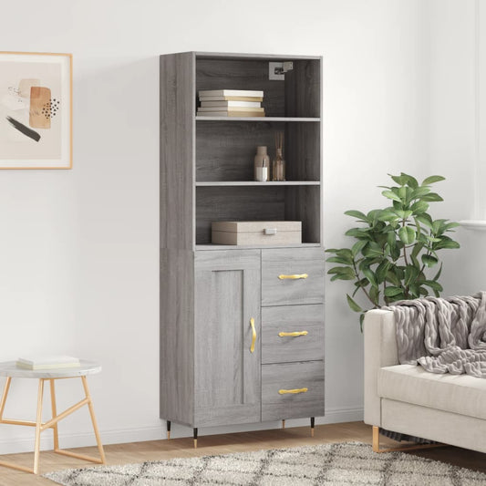 Credenza Grigio Sonoma 69,5x34x180 cm in Legno Multistrato