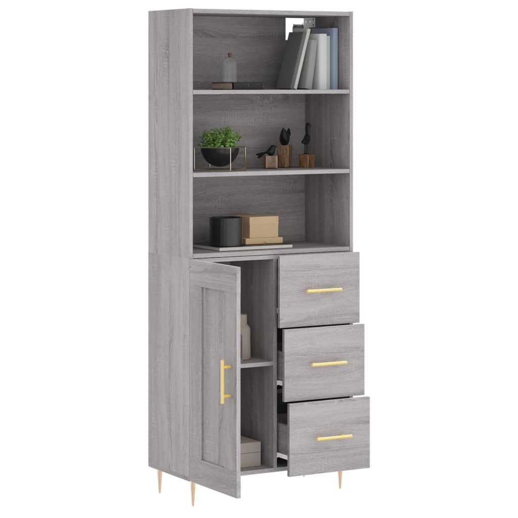 Credenza Grigio Sonoma 69,5x34x180 cm in Legno Multistrato