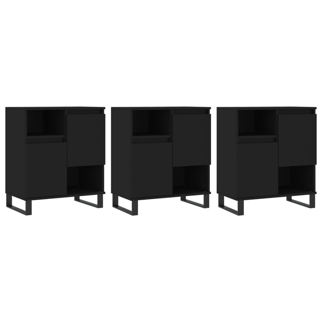 3 pcs Black Sideboards in Multilayer Wood