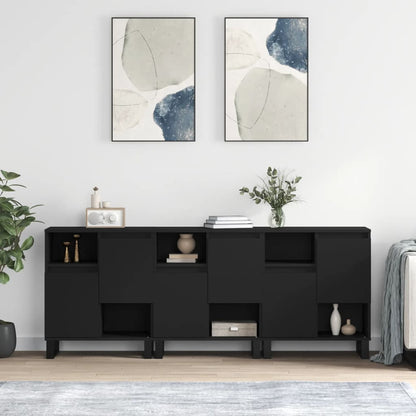 3 pcs Black Sideboards in Multilayer Wood