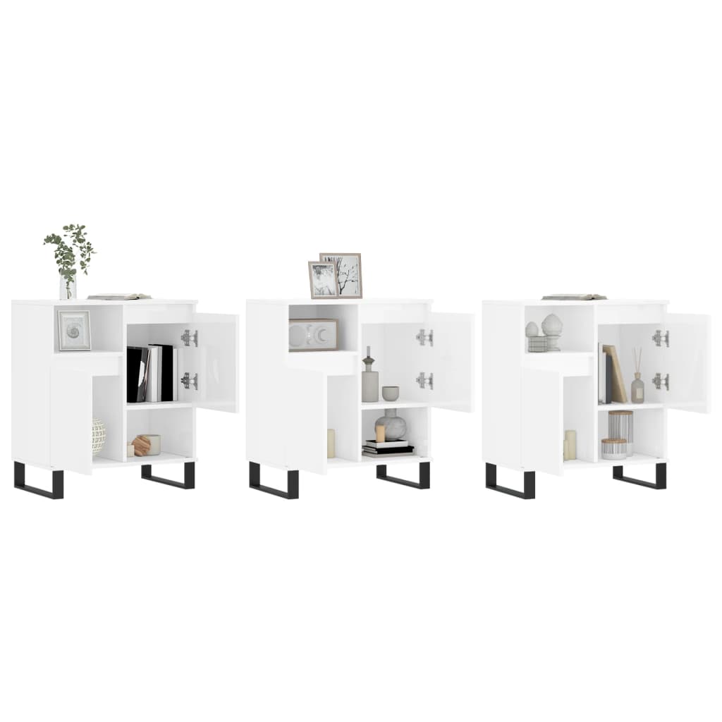 Credenze 3 pz Bianco Lucido in Legno Multistrato - homemem39