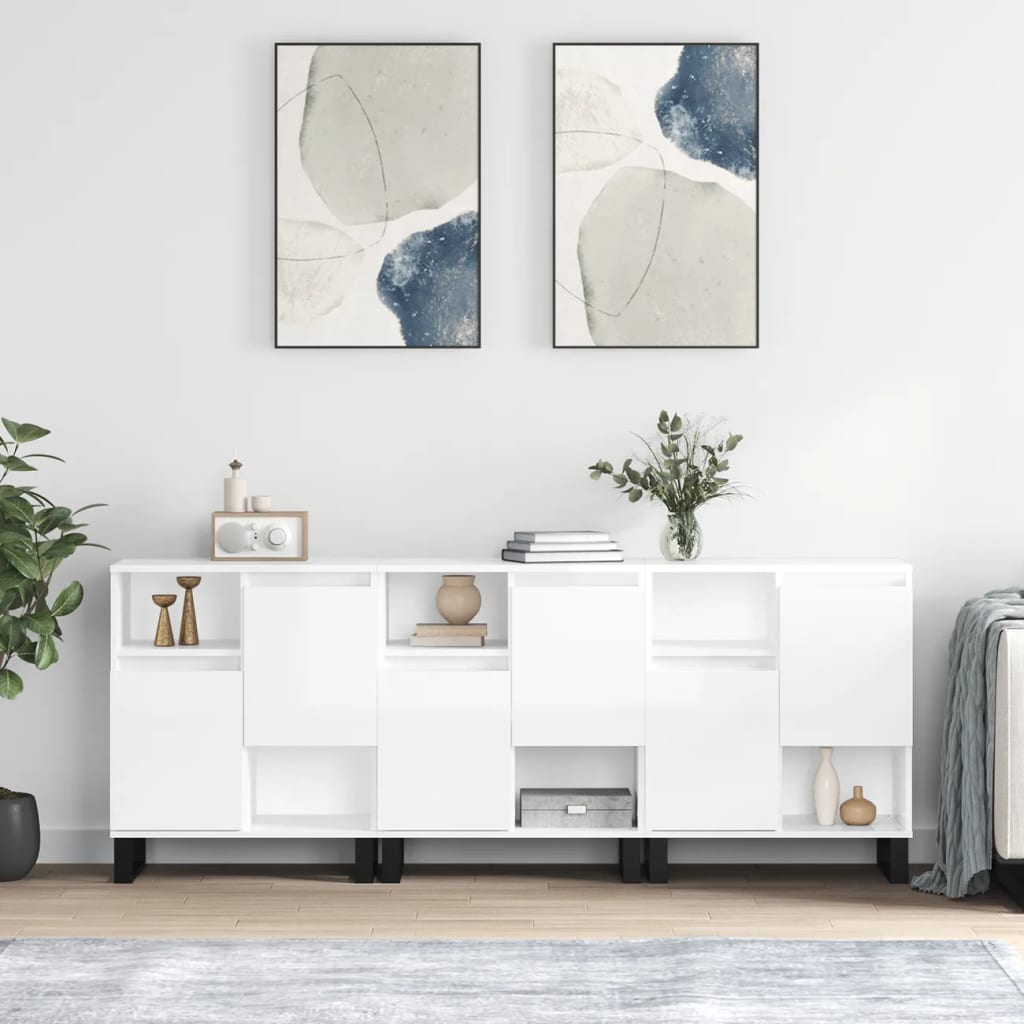 Credenze 3 pz Bianco Lucido in Legno Multistrato - homemem39