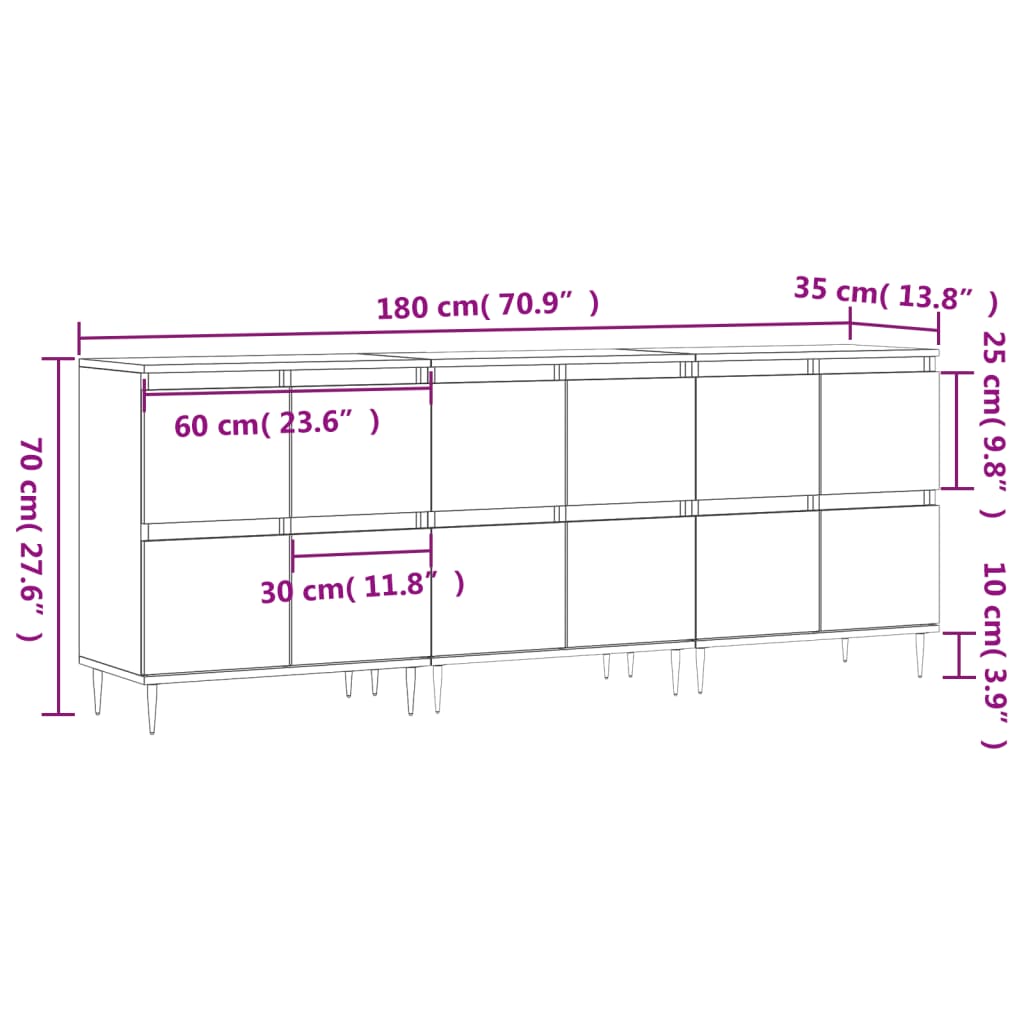 Credenze 3 pz Nere in Legno Multistrato