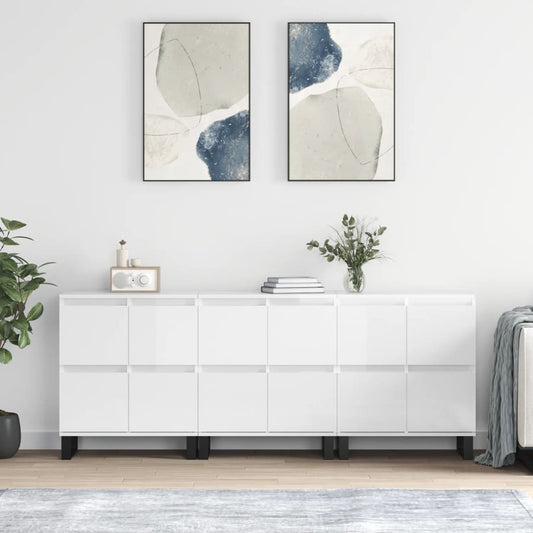 Credenze 3 pz Bianco Lucido in Legno Multistrato - homemem39