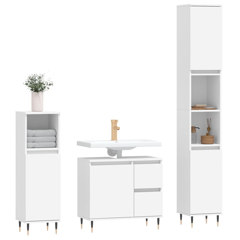 Set Mobili da Bagno 3 pz Bianco in Legno Multistrato | homemem39